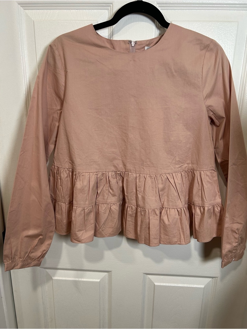 English Factory Blush Pink Ruffle Hem Long Sleeve Blouse